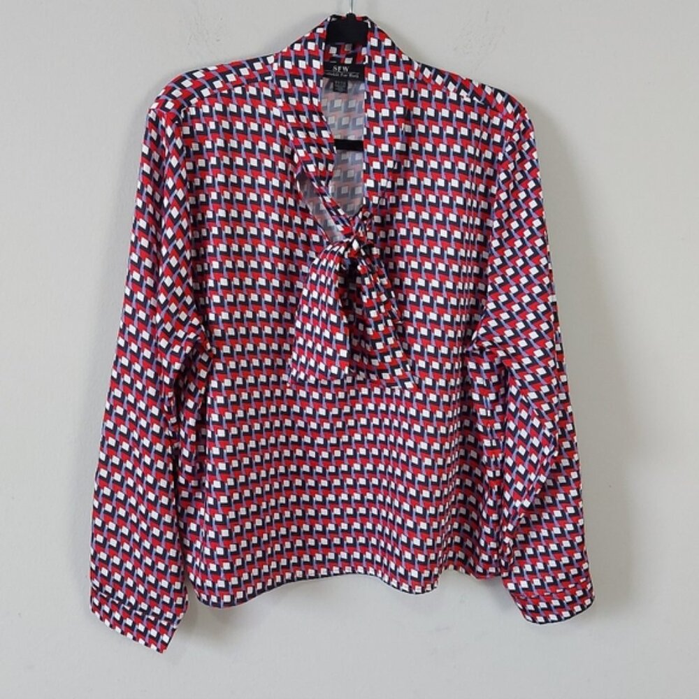 Suitable For Work Italian Office Semi Sheer Bow Tie Neck Blouse Large Pullover